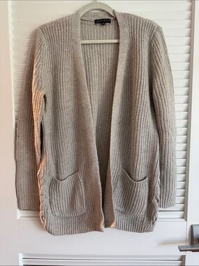 Cream Open-Front Knit Cardigan Sweater